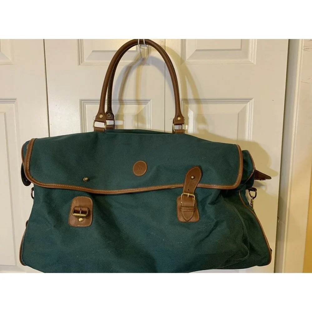 VTG Polo‎ Ralph Lauren Green Brown Duffle Bag Luggage Overnight Missing S…